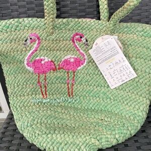 Tropical Green and Pink flamingo Tote,flamingo tote for women,Tote for women,